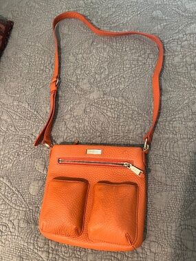 Cole Haan Crossbody Orange Pebbled Leather Bag w// Magnetic Pouches & Zippers